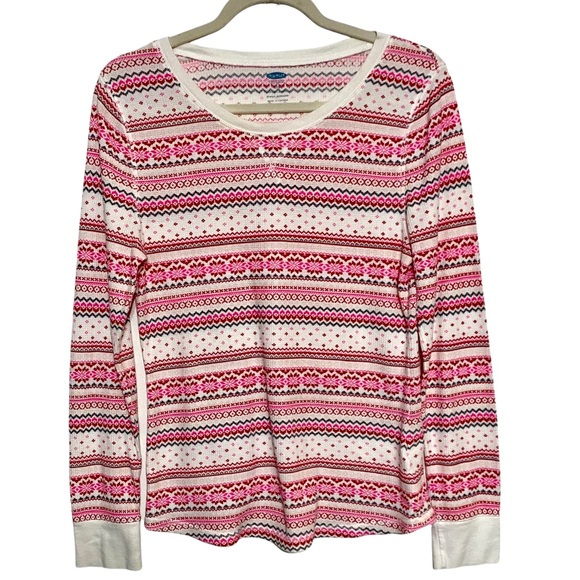 Old Navy Pink Fair Isle Snowflake Thermal Shirt - Picture 2 of 6
